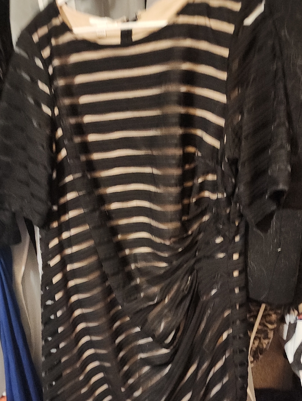 London Times Black and Cream Striped Midi Dress